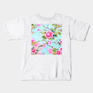 Chinoiserie cherry blossom on light blue Kids T-Shirt